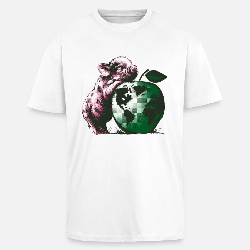 Vegan-Schweinchen - Oversized Heavyweight Unisex T-Shirt - Weiß