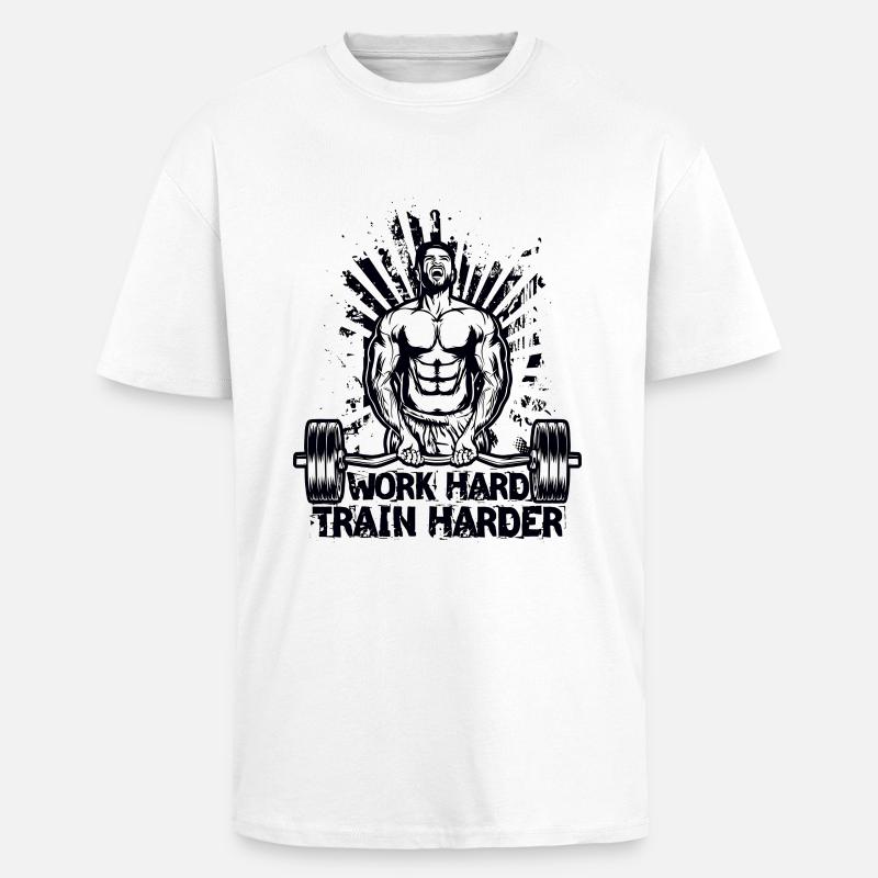 Work Hard / Train Harder - Unisex Oversized Heavyweight T-shirt - white