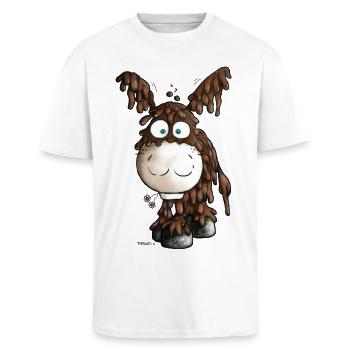 Poitou donkey- Cartoon t-shirt design - Unisex Oversized Heavyweight T-shirt - white - Front - Alina (178cm) & Michal (187cm)