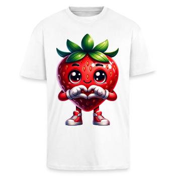 Erdbeere Herzhände  - Oversized Heavyweight Unisex T-Shirt - Weiß - Vorne - Alina (178cm) & Michal (187cm)