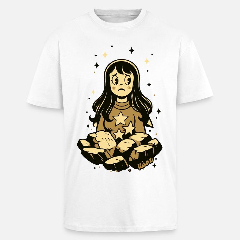 Melancholisches Sterne Mädchen mit Steinen - Oversized Heavyweight Unisex T-Shirt - Weiß