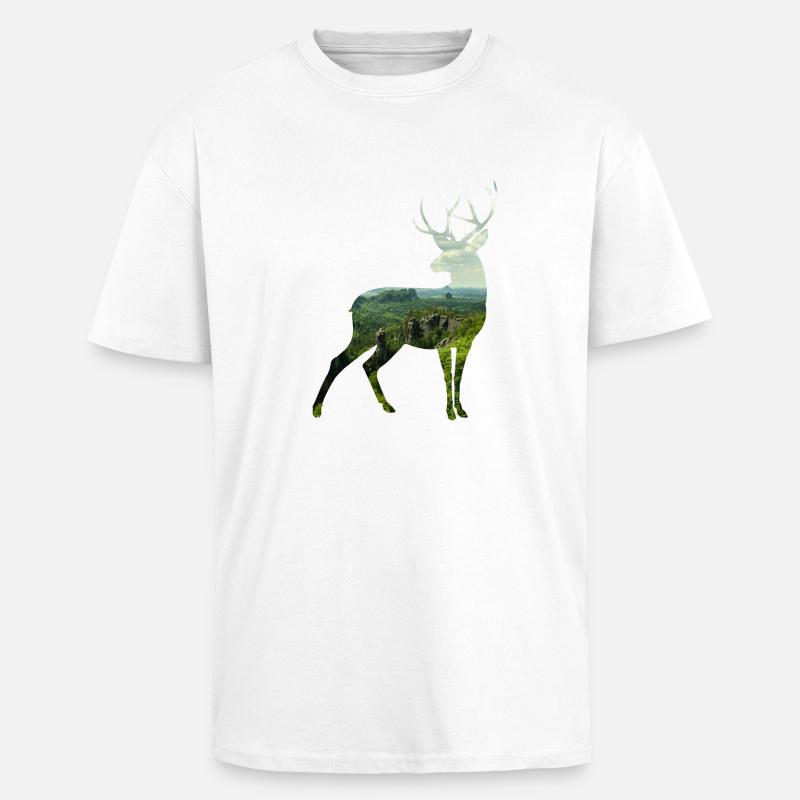 Hirsch Silhoutte - Oversized Heavyweight Unisex T-Shirt - Weiß
