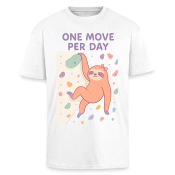 Faultier Bouldern: One Move Per Day Design - Oversized Heavyweight Unisex T-Shirt - Weiß - Vorne - Alina (178cm) & Michal (187cm)