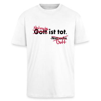Gott ist tot / Nietzsche Witz Vektor - Oversized Heavyweight Unisex T-Shirt - Weiß - Vorne - Alina (178cm) & Michal (187cm)