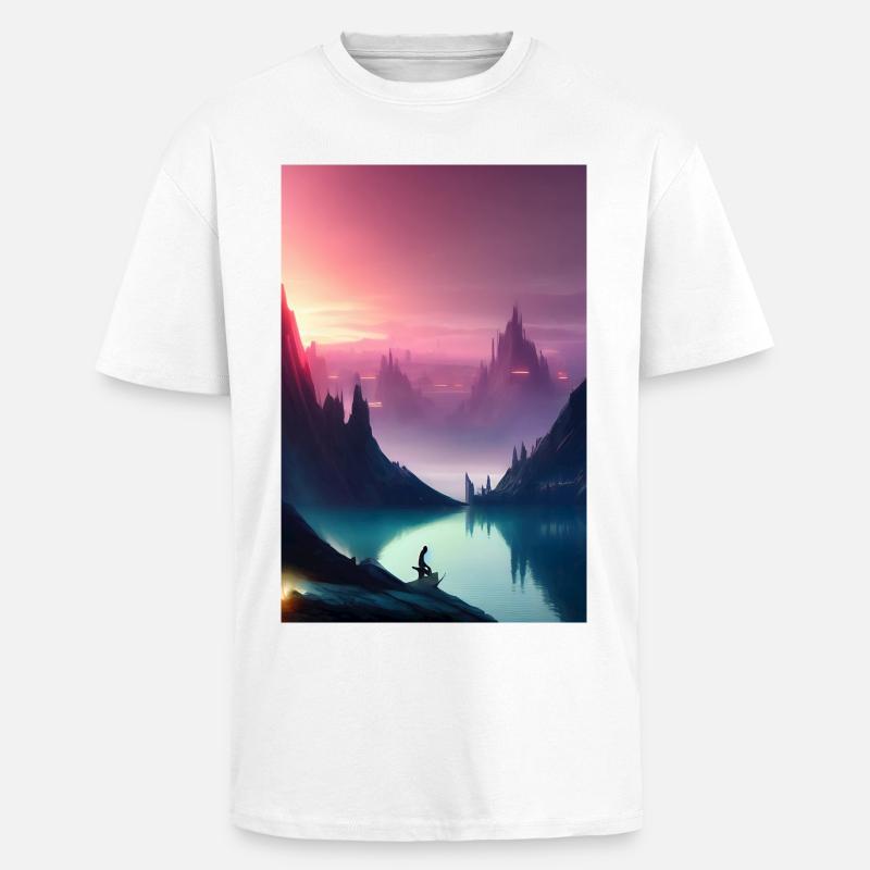 Landschaft mit See und Berge - Oversized Heavyweight Unisex T-Shirt - Weiß