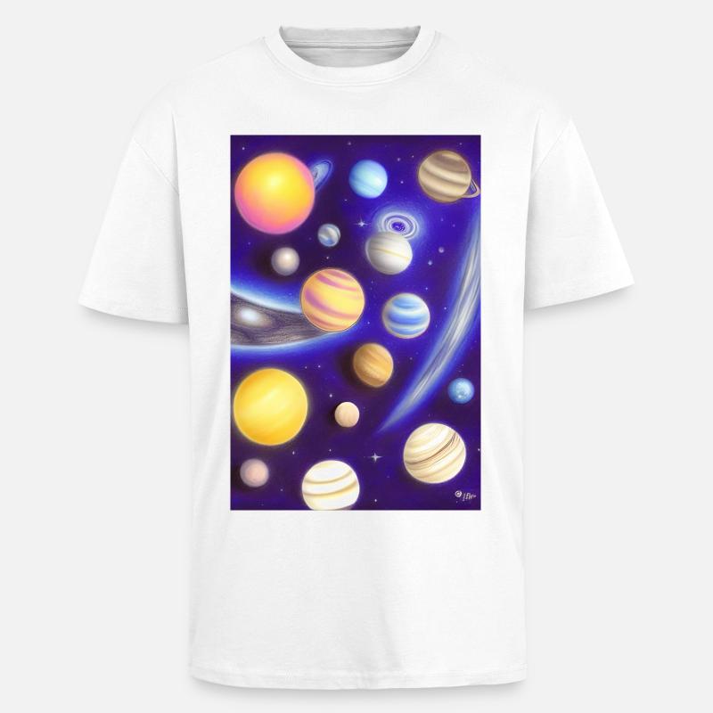 Space and planets - Unisex Oversized Heavyweight T-shirt - white