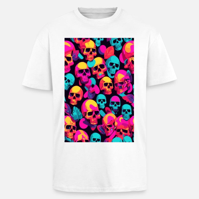 Neon Totenköpfe - Oversized Heavyweight Unisex T-Shirt - Weiß