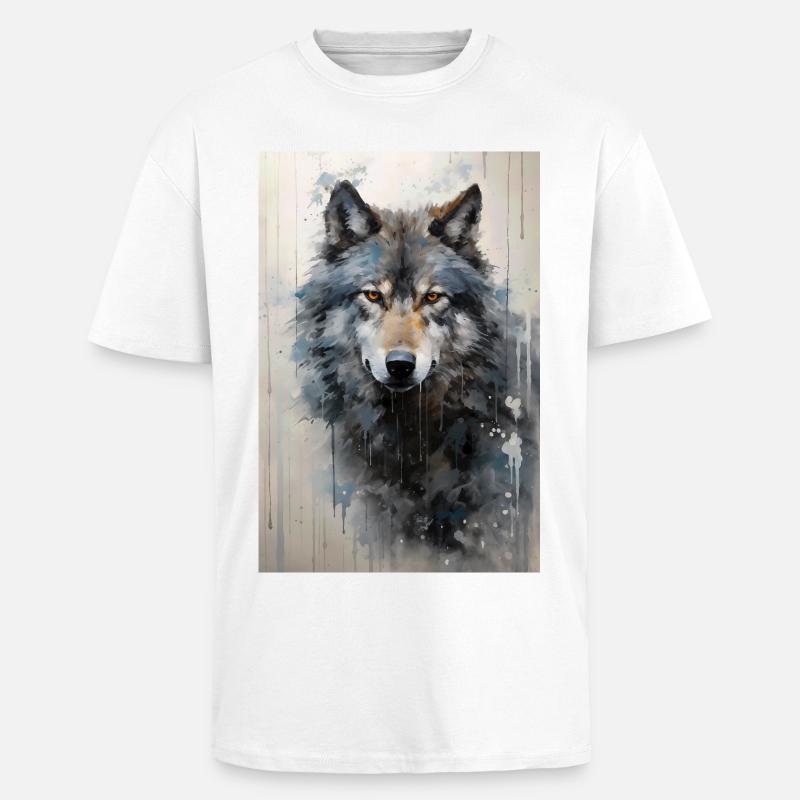 Illustration eines Wolfes - Oversized Heavyweight Unisex T-Shirt - Weiß