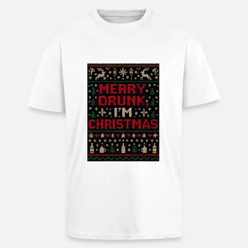 Merry Drunk I'm Christmas - Oversized Heavyweight Unisex T-Shirt - Weiß
