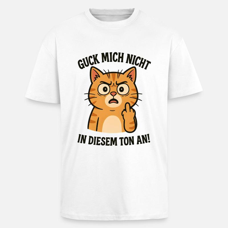 Morgenmuffel Katze mit Mittelfinger - Oversized Heavyweight Unisex T-Shirt - Weiß