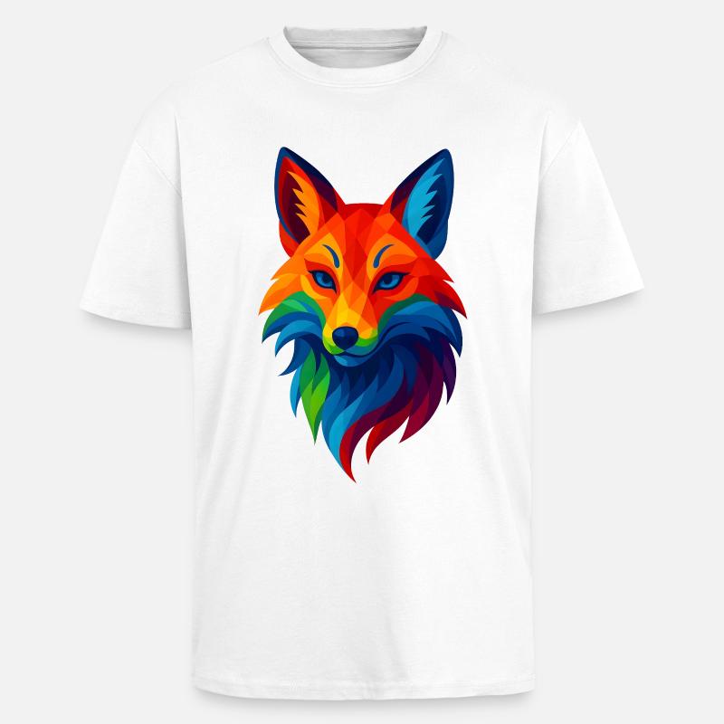 WPAP Stil Tiere - Kitsune Fuchsgeist - Oversized Heavyweight Unisex T-Shirt - Weiß