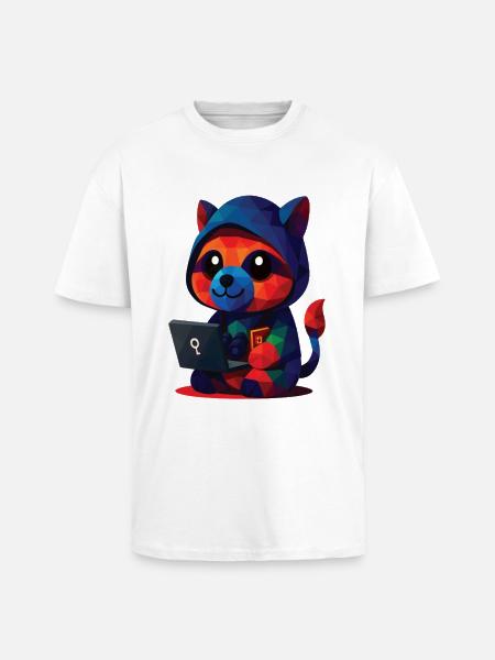 WPAP Polygone Kawaii Style Animaux Bébé Raton laveur - T-shirt unisexe oversize épais - blanc