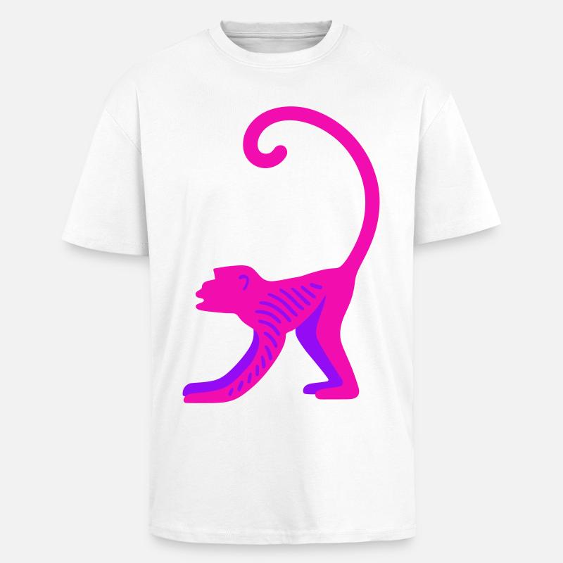 Neon Pink Monkey - Oversized Heavyweight Unisex T-Shirt - Weiß