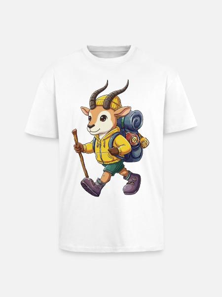 Cute Antelope Hiking Camping Adventure Backpacker - Unisex Oversized Heavyweight T-shirt - white