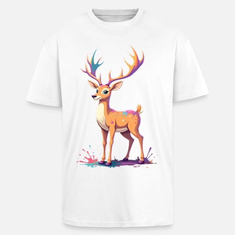 Reh mit Regenbogen-Geweih Farbexplosion - Oversized Heavyweight Unisex T-Shirt - Weiß