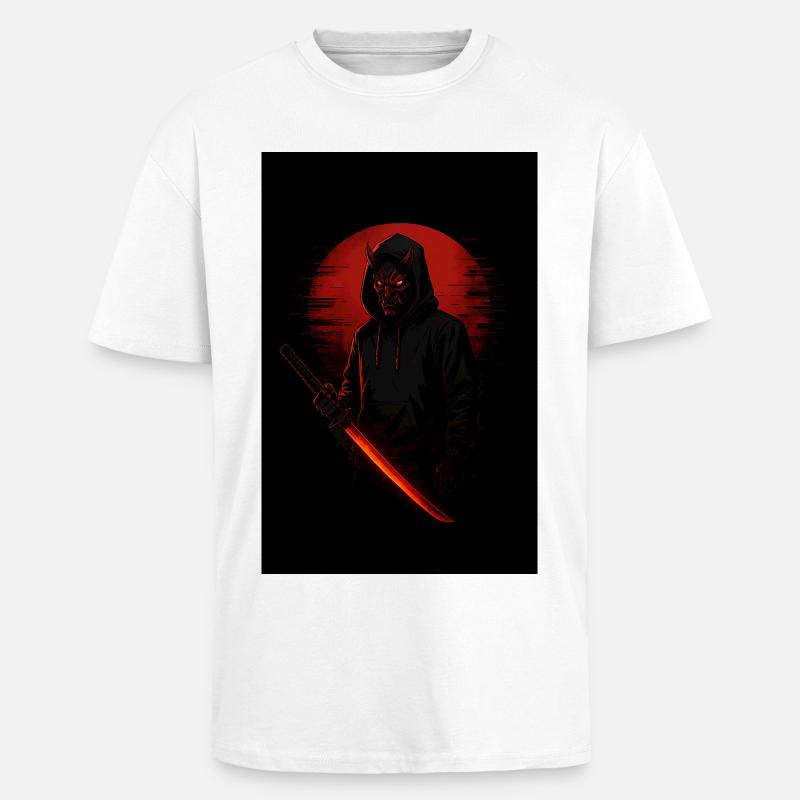 Dämon Maske Samurai Nacht Design - Oversized Heavyweight Unisex T-Shirt - Weiß