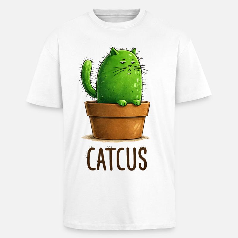 Catcus – Cactus Cat with Attitude - Unisex Oversized Heavyweight T-shirt - white