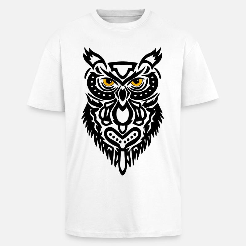 Der Blick der schwarzen Eule - Oversized Heavyweight Unisex T-Shirt - Weiß