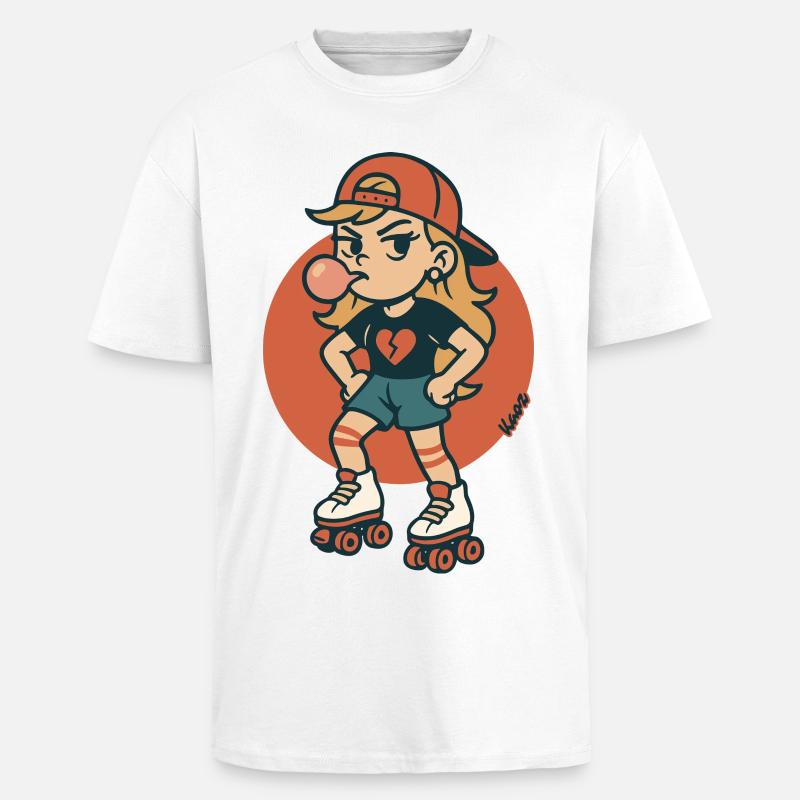 Rollschuh Mädchen mit Kaugummi - Oversized Heavyweight Unisex T-Shirt - Weiß