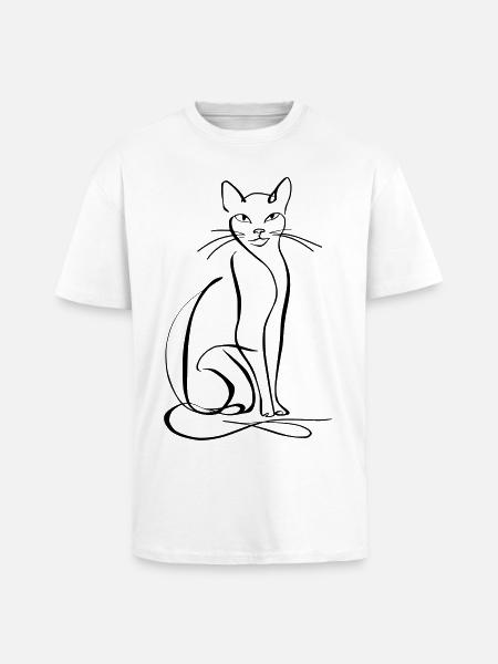 Cat Line Art - Unisex Oversized Heavyweight T-shirt - white