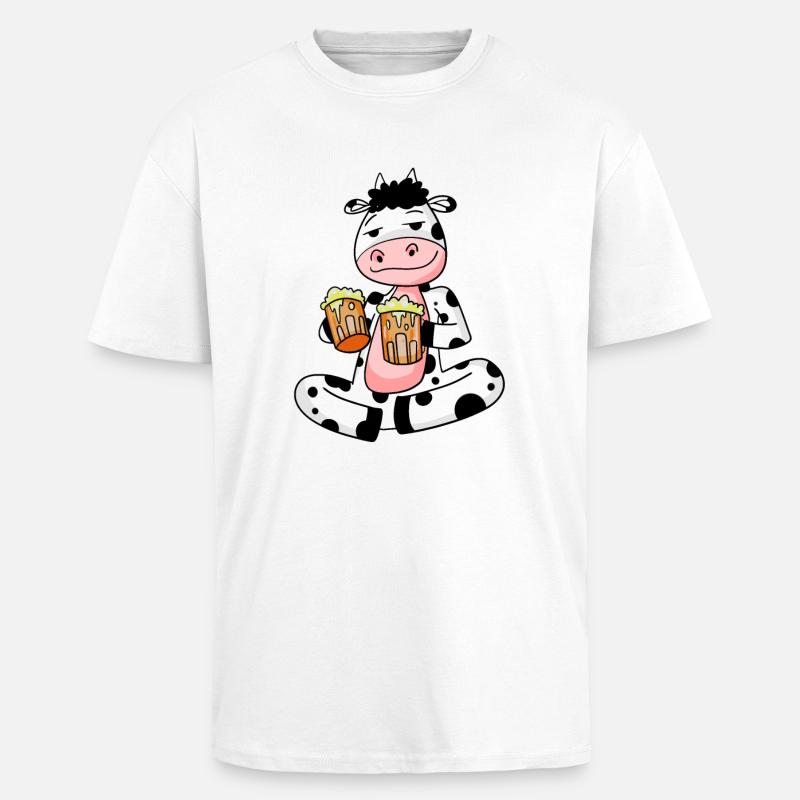 Kuh mit Bier - Oversized Heavyweight Unisex T-Shirt - Weiß