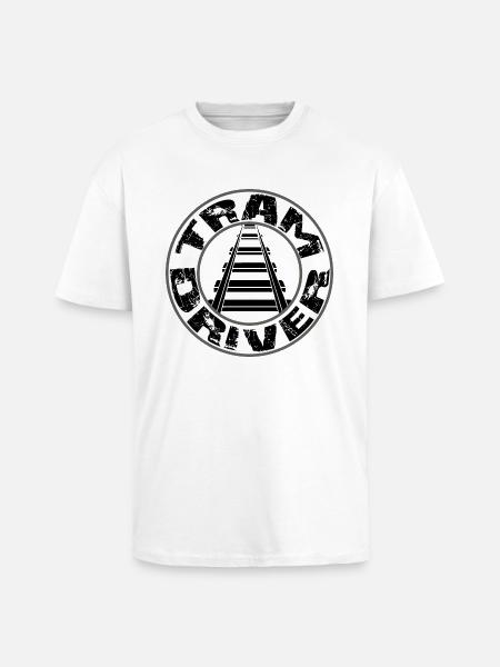 Tram Driver Round logo - Unisex Oversized Heavyweight T-shirt - white