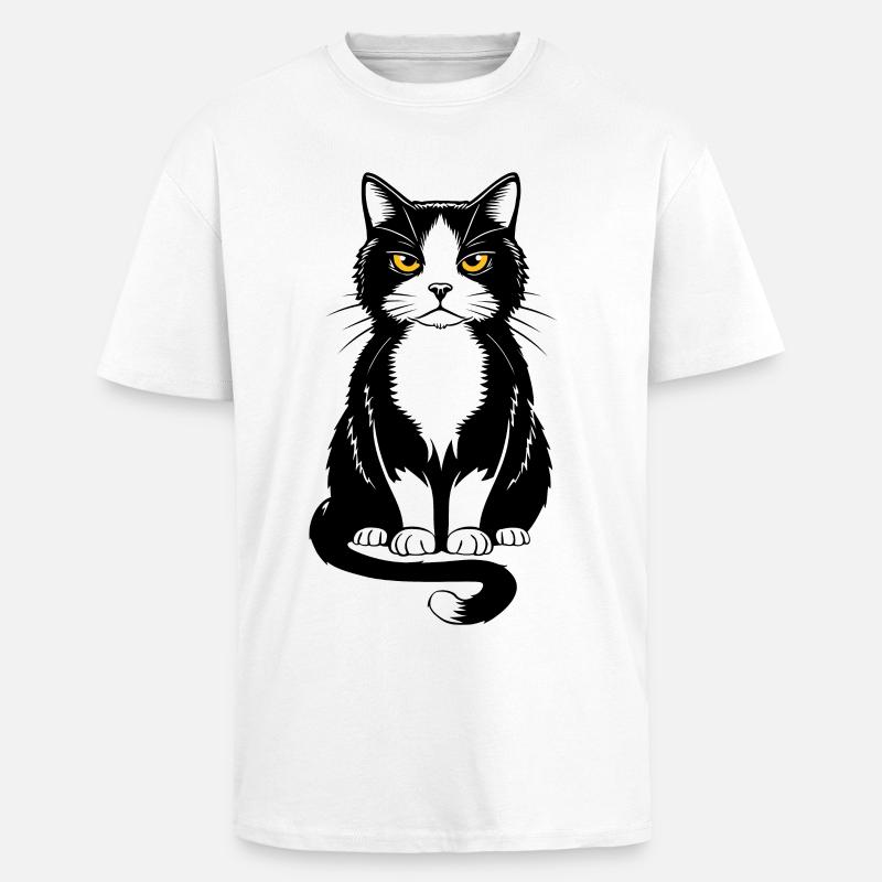 Bild einer sitzenden schwarzen Katze - Oversized Heavyweight Unisex T-Shirt - Weiß