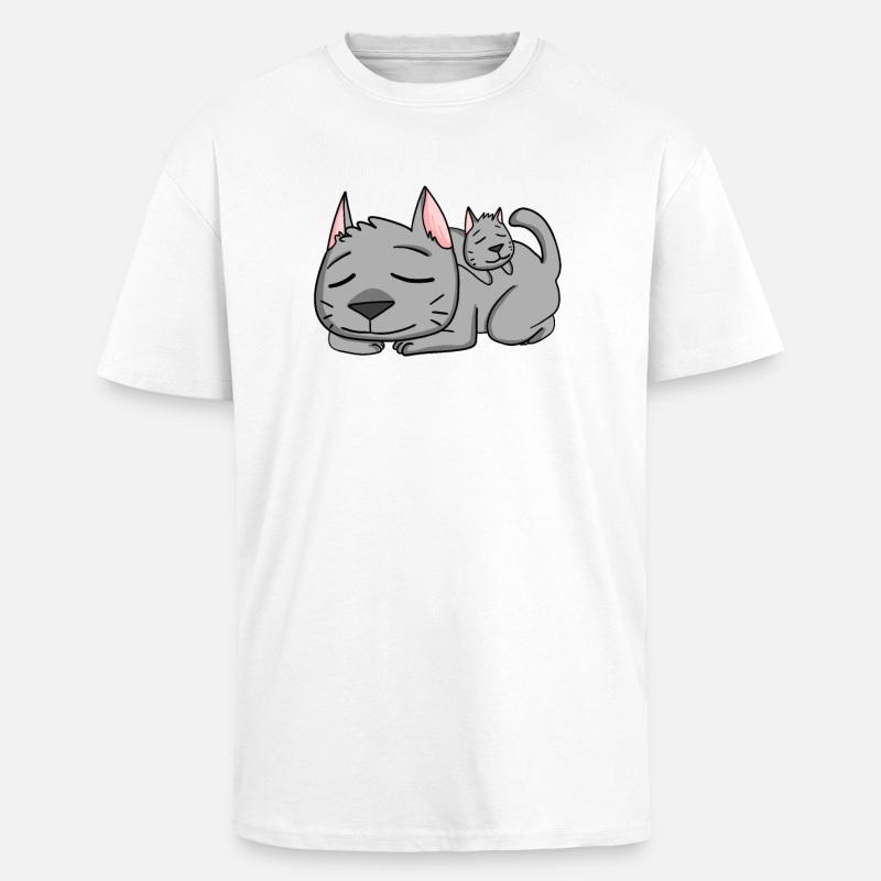 Chat avec bébé chat - T-shirt unisexe oversize épais - blanc