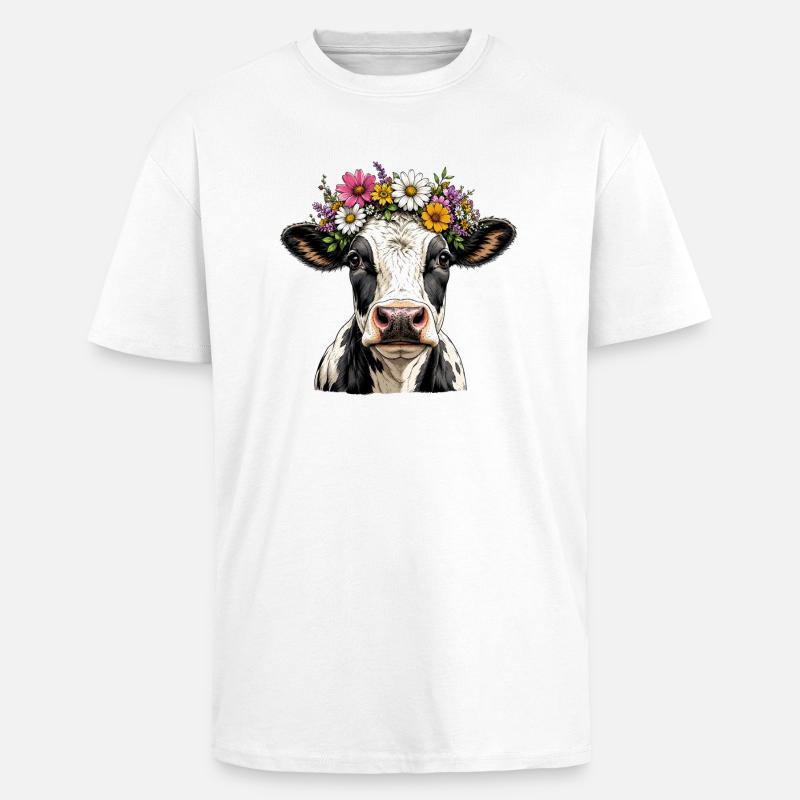 Kuh mit Blumenschmuck - Oversized Heavyweight Unisex T-Shirt - Weiß