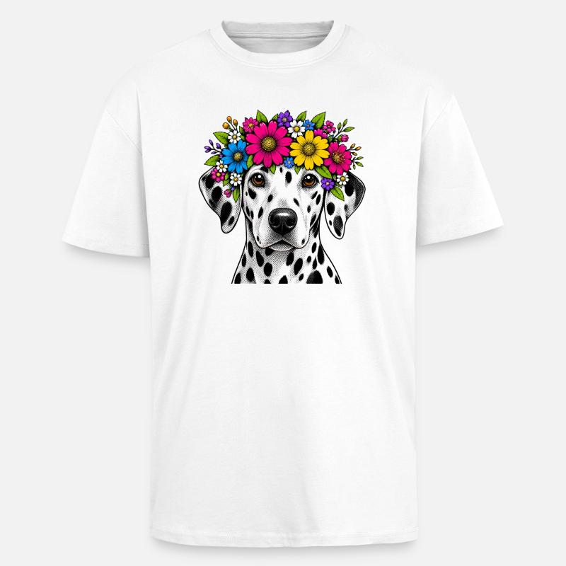 Dalmatien avec une couronne de fleurs - T-shirt unisexe oversize épais - blanc