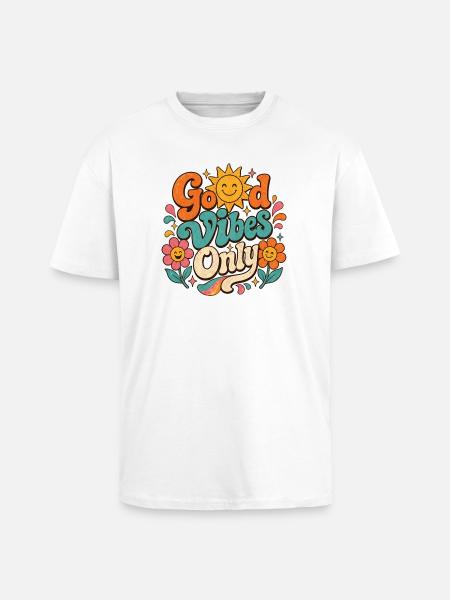 Good Vibe's Only Retro Floral - Unisex Oversized Heavyweight T-shirt - white
