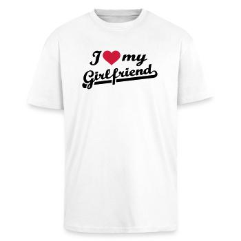 I love my girlfriend - Oversized Heavyweight Unisex T-Shirt - Weiß - Vorne - Alina (178cm) & Michal (187cm)