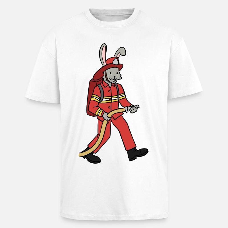 Fire brigade rabbit / rabbit firefighter - Unisex Oversized Heavyweight T-shirt - white