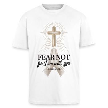 Inspirational Bible Verse T-Shirt for Christians - Unisex Oversized Heavyweight T-shirt - white - Front - Alina (178cm) & Michal (187cm)