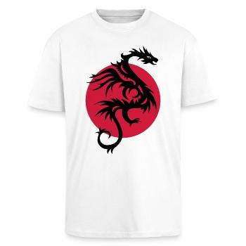 DRAGON SUN - Unisex Oversized Heavyweight T-shirt - white - Front - Alina (178cm) & Michal (187cm)