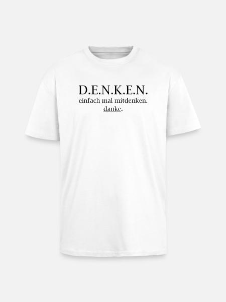 think! Just think along. thank you. - Unisex Oversized Heavyweight T-shirt - white