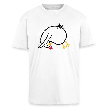 Yoga-Huhn "Hund" - Oversized Heavyweight Unisex T-Shirt - Weiß - Vorne - Alina (178cm) & Michal (187cm)
