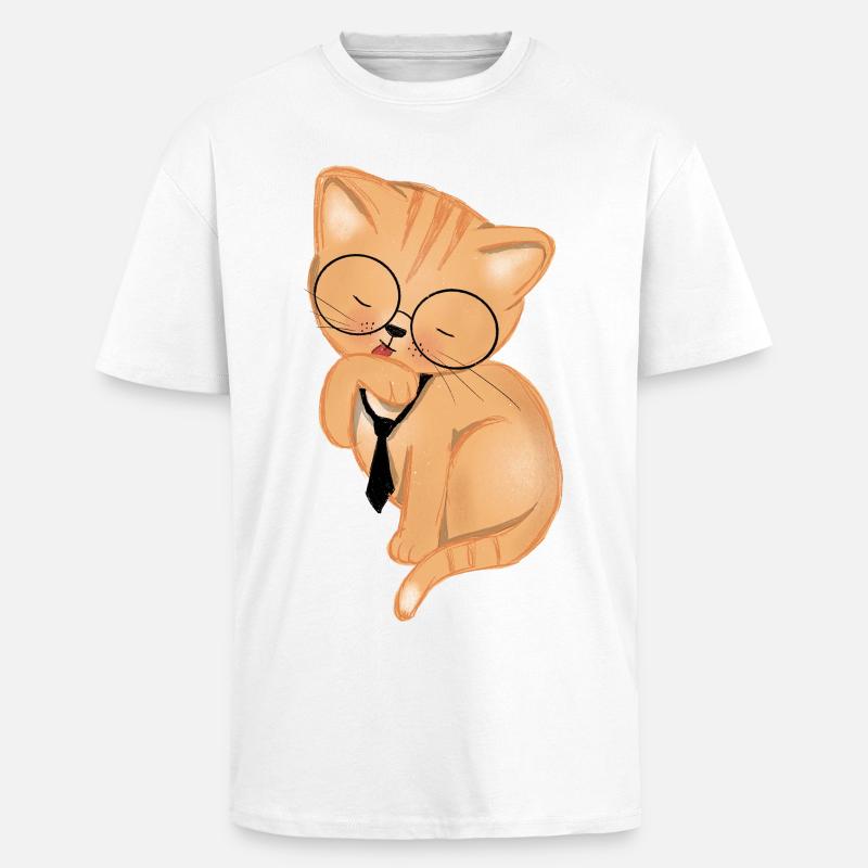 Chat de bureau avec cravate - T-shirt unisexe oversize épais - blanc
