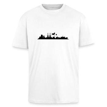 Hannover // Skyline // Silhouette // Skylineshirt - Oversized Heavyweight Unisex T-Shirt - Weiß - Vorne - Alina (178cm) & Michal (187cm)