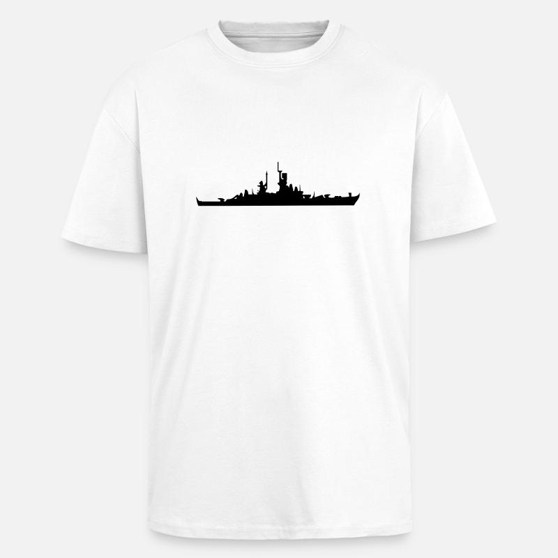 Vector Navy Kriegsschiff Silhouette - Oversized Heavyweight Unisex T-Shirt - Weiß