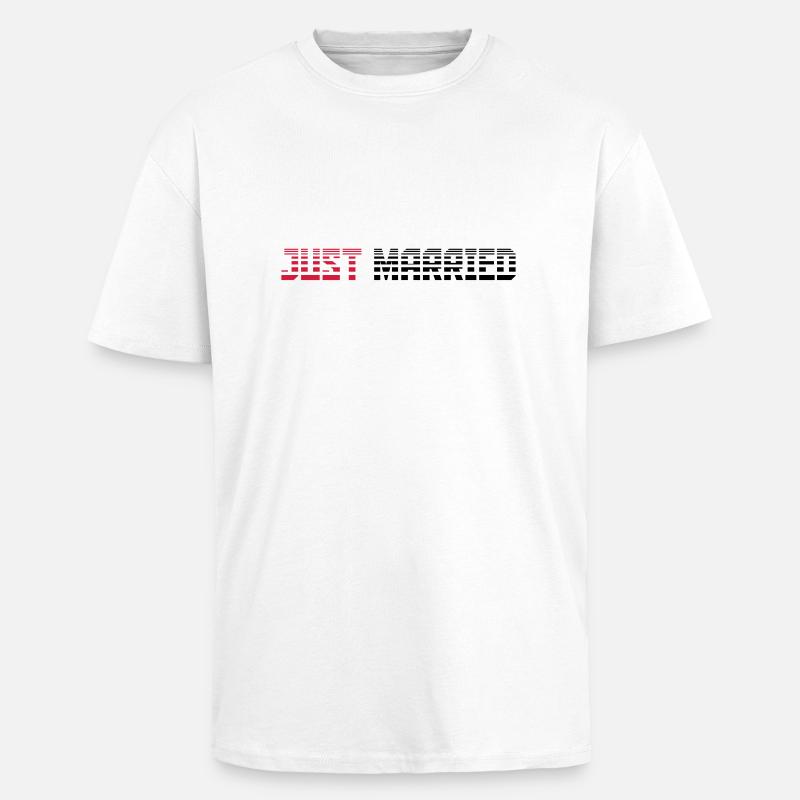 Just Married Text Logo Design - Oversized Heavyweight Unisex T-Shirt - Weiß
