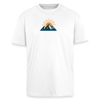 Montagne minimaliste Lever de soleil - T-shirt unisexe oversize épais - blanc - Devant - Alina (178cm) & Michal (187cm)