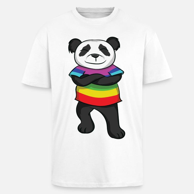 Panda Rainbow Pride with Attitude - Unisex Oversized Heavyweight T-shirt - white