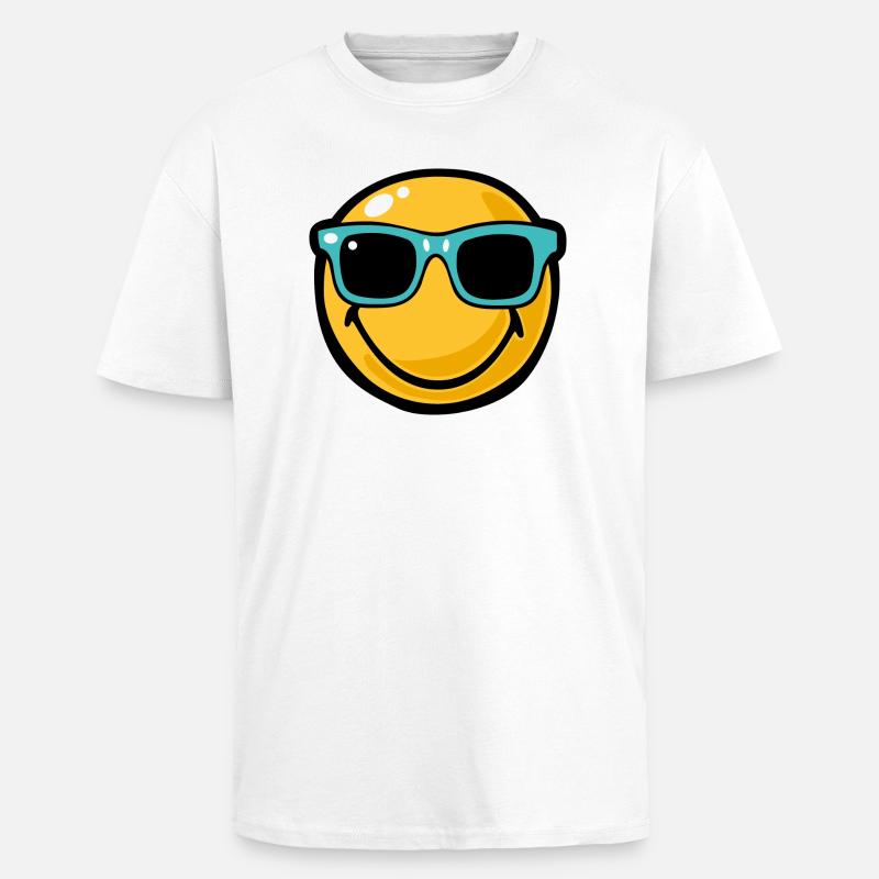 Smiley ray bans - Unisex oversized t-skjorte i kraftig kvalitet - hvit