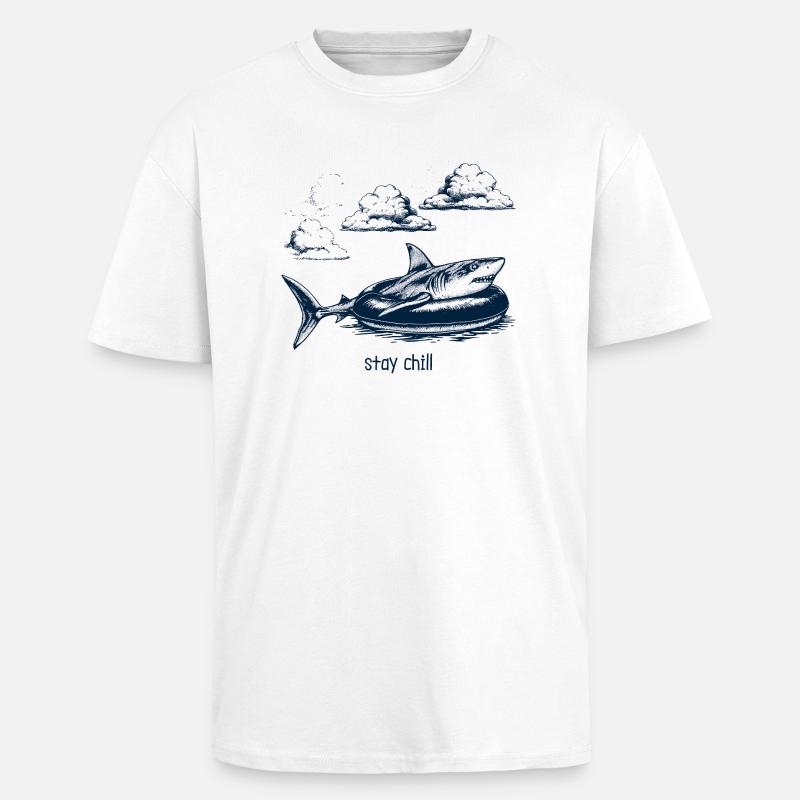Shark Floaty - Stay Chill - Unisex Oversized Heavyweight T-shirt - white