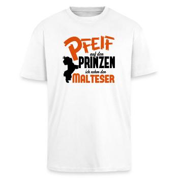 Hundeshirt: Ich nehm den Malteser - Oversized Heavyweight Unisex T-Shirt - Weiß - Vorne - Alina (178cm) & Michal (187cm)