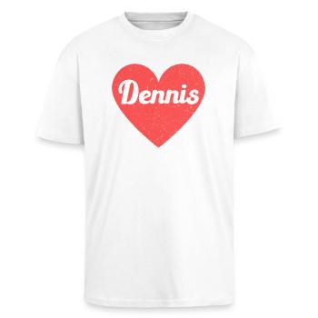 Dennis Name Red Heart Love Fan Retro - Unisex Oversized Heavyweight T-shirt - white - Front - Alina (178cm) & Michal (187cm)