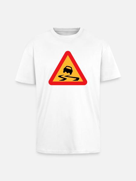 Slippery Road Car Warning - Unisex Oversized Heavyweight T-shirt - white