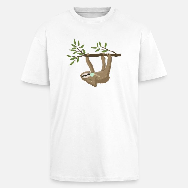 Faultier mit Eis - Oversized Heavyweight Unisex T-Shirt - Weiß