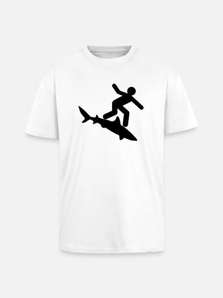 Shark - Surfer on shark - Unisex Oversized Heavyweight T-shirt - white